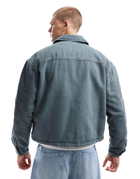 Bershka boxy fit denim washed jacket in gray