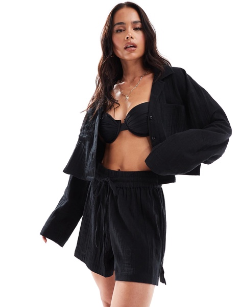 ASOS DESIGN cotton beach shorts in black - part of a set