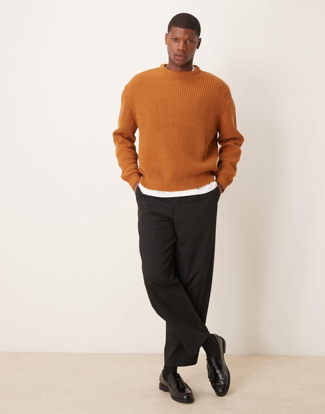 ASOS DESIGN oversized knitted fisherman rib sweater in tan