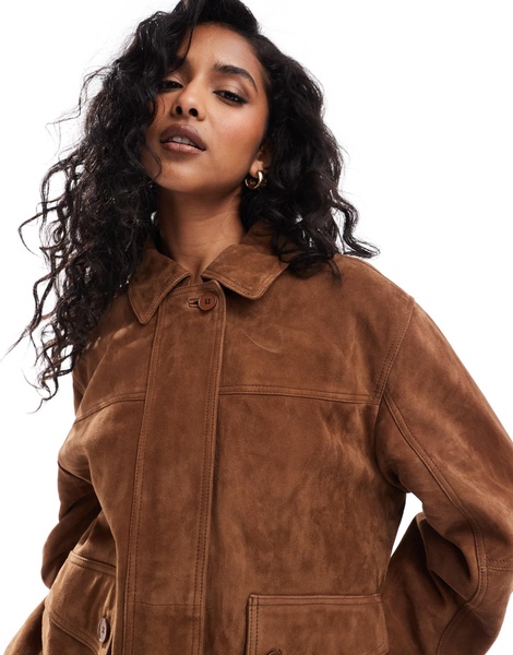 ASOS DESIGN real suede oversized bomber jacket in tan