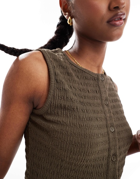 Brave Soul textured button down tank top in brown - part of a set