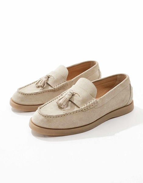 ASOS DESIGN loafers in stone suede with tassel