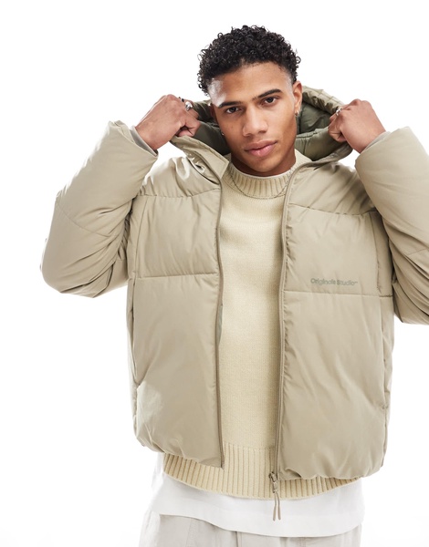 Jack & Jones oversized boxy puffer jacket in beige