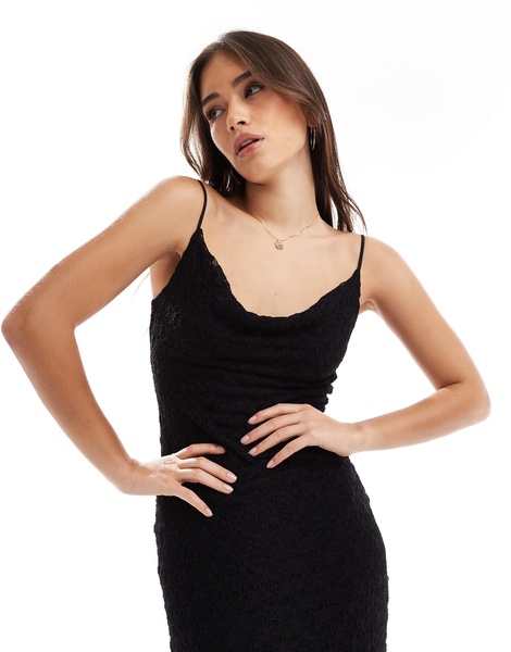 Bershka cowl neck lace overlay maxi dress in black