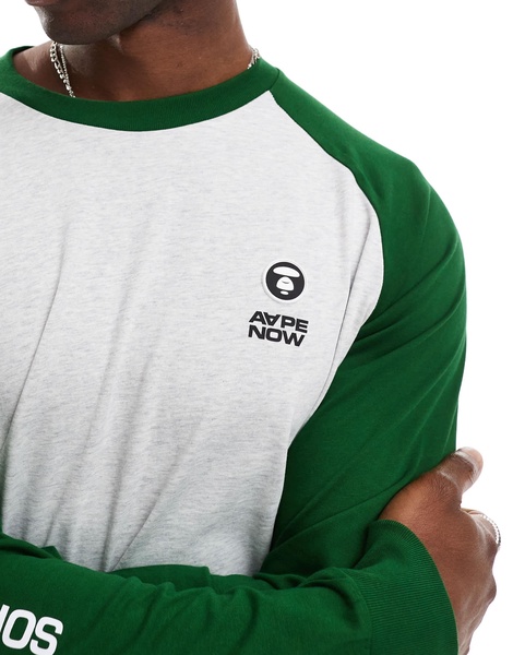Aape by A Bathing Ape raglan long sleeve T-shirt in gray and green