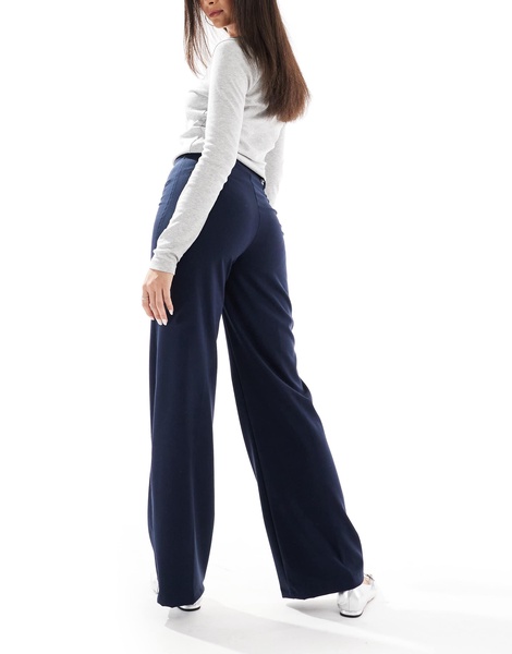 Bershka wide leg tailored pants in navy