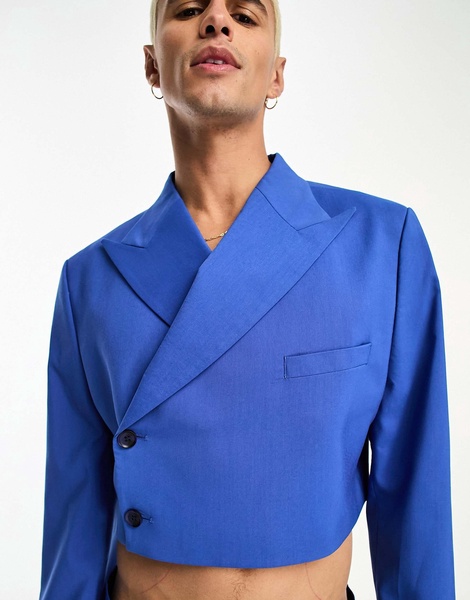 ASOS DESIGN cropped suit jacket in cobalt blue