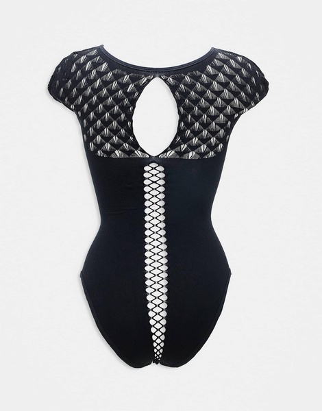 Ann Summers captive crotchless bodysuit with fan print in black
