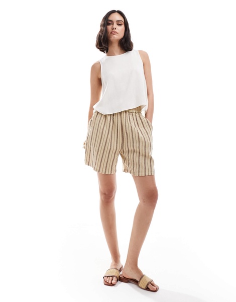 ASOS DESIGN wrap back linen mix top in natural