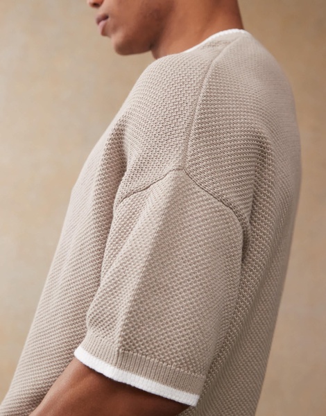 ASOS DESIGN oversized boxy fit knit pique crew neck T-shirt in stone