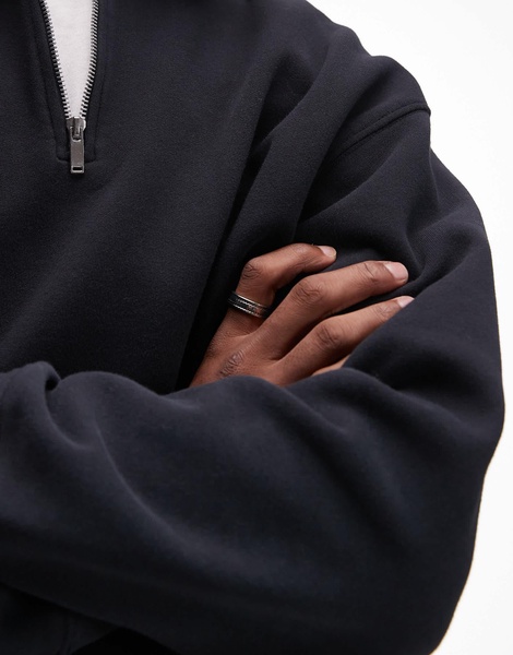 Topman washed 1/4 zip sweatshirt in black