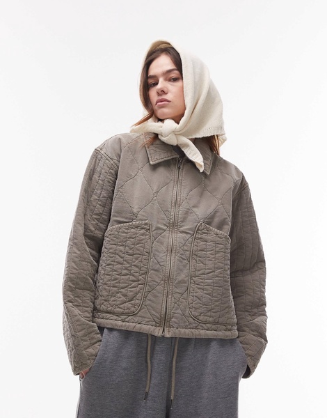 Topshop liner jacket with quilting in gray