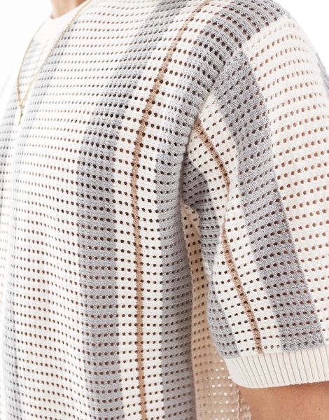 Bershka knit stripe t-shirt in beige
