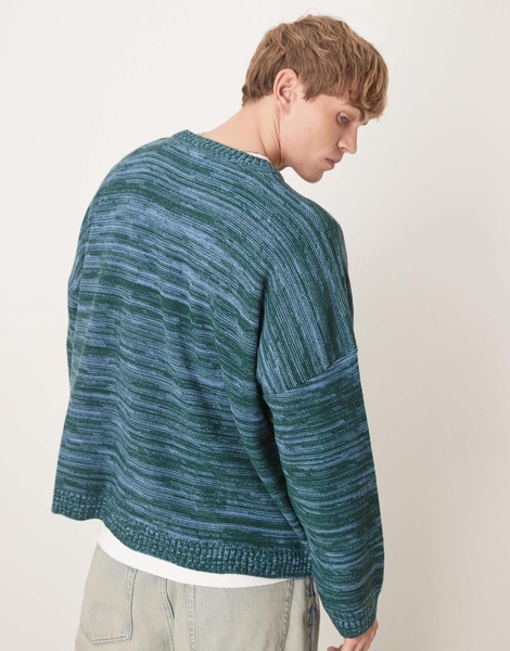 ASOS DESIGN super oversized boxy fit knit crew neck sweater in blue heather