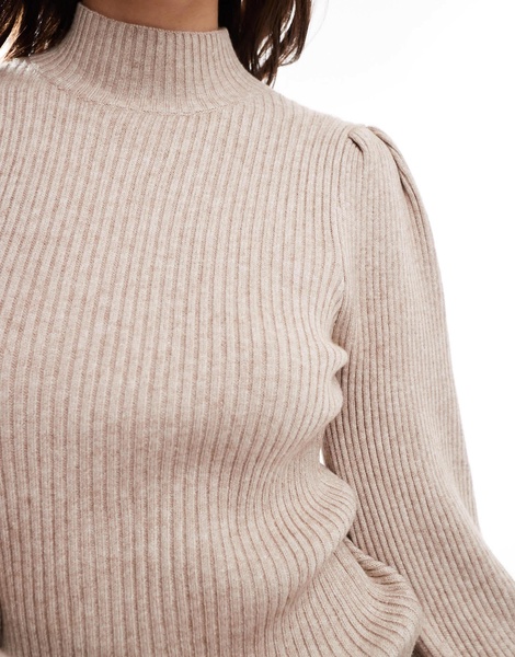 ONLY high neck puff sleeves sweater in light beige