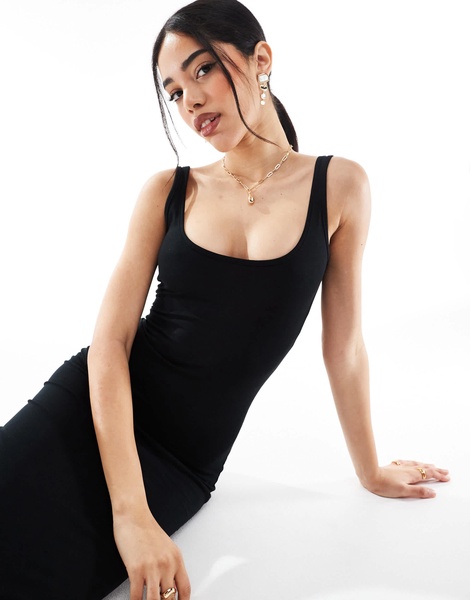 Bershka scoop neck midaxi dress in black