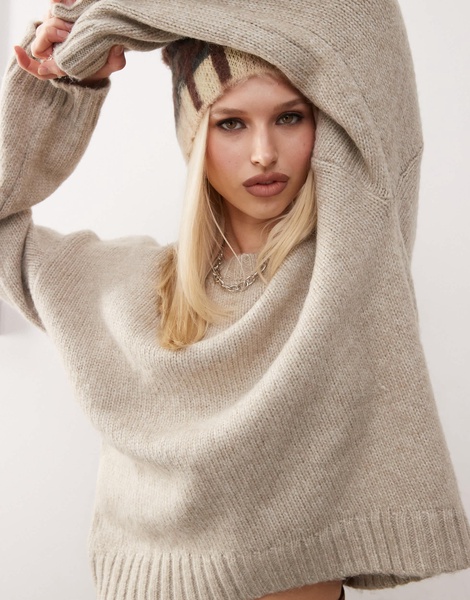 Monki crew neck knitted sweater in beige
