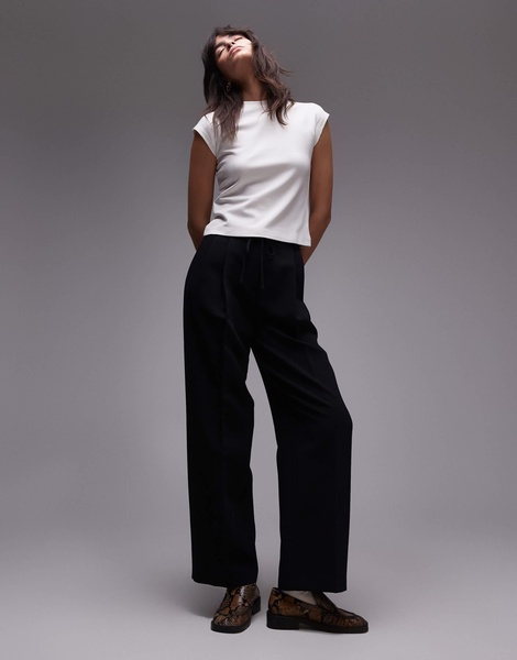 & Other Stories jersey slim fit top with cap sleeves in white