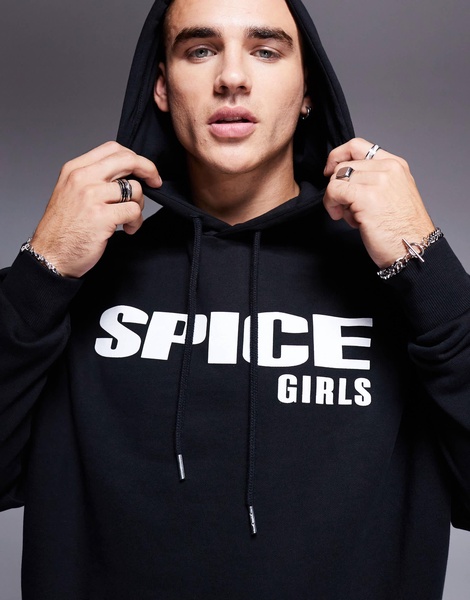 ASOS DESIGN unisex oversized licensed hoodie with The Spice Girls prints in black