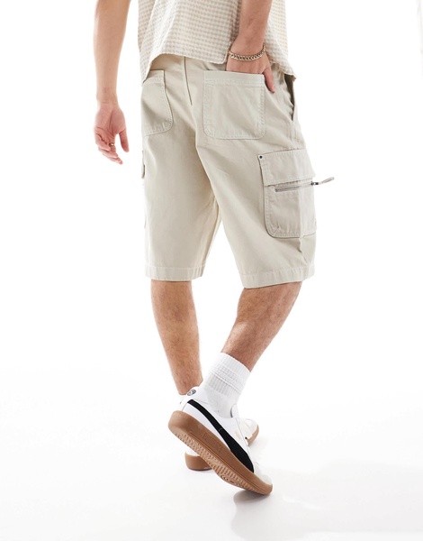 Bershka carpenter cargo shorts in beige