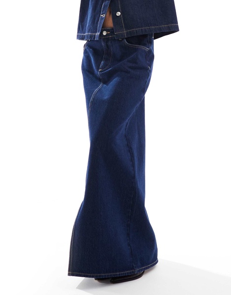 ASOS DESIGN denim maxi split front skirt in indigo