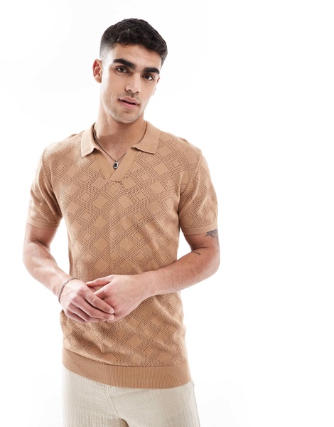 Brave Soul knit polo shirt in tan