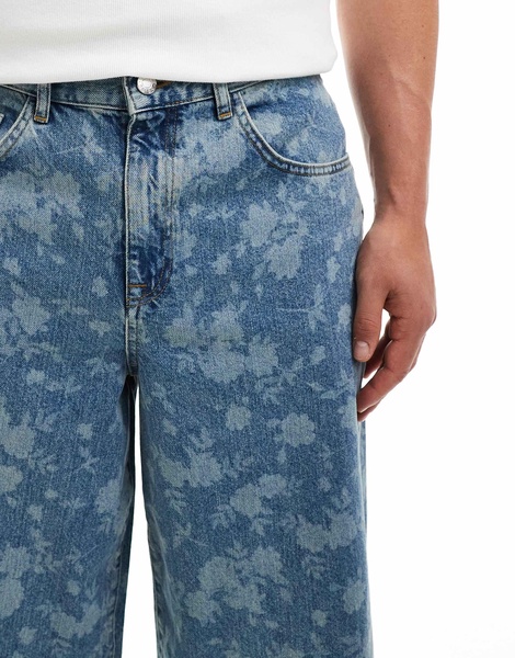 ASOS DESIGN super baggy jeans with floral design in washed blue