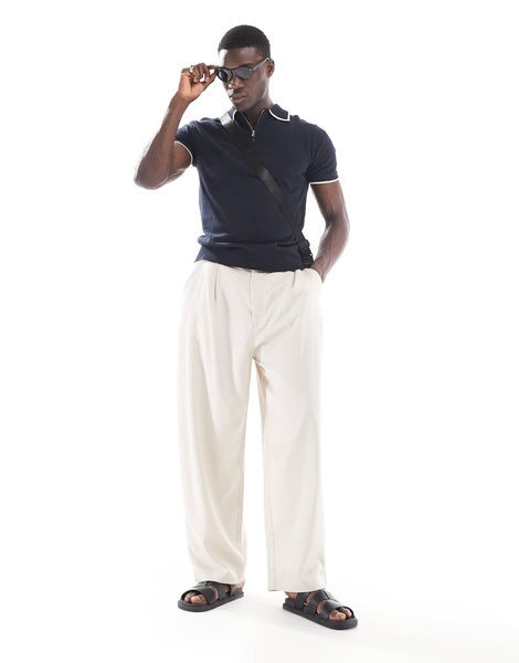 Brave Soul knitted polo shirt with contrast tipping in navy