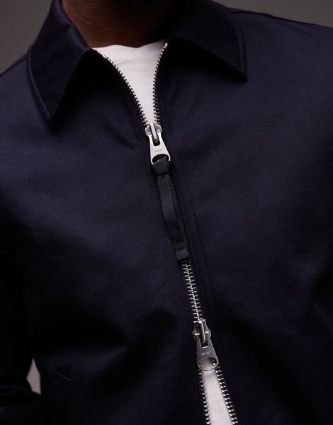ARKET zip front minimal workwear jacket with collar in navy