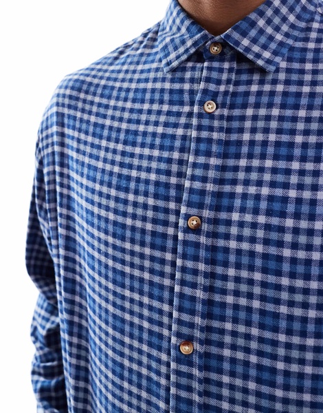 ASOS DESIGN boxy oversized long sleeve shirt in blue dad check