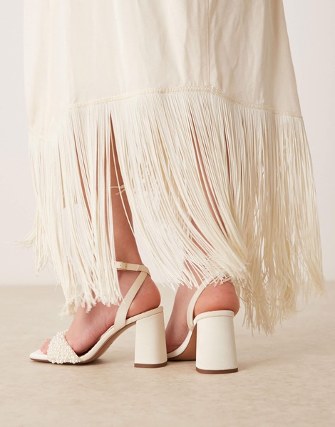 ASOS DESIGN Wide Fit Hotel pearl detail barely there block heel sandals in ivory