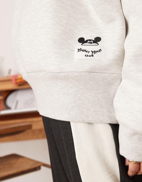 ASOS DESIGN Disney unisex boxy oversized scuba sweatshirt with Mickey Mouse prints in gray heather
