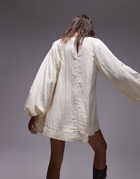 Topshop tech mini trapeze dress in buttermilk