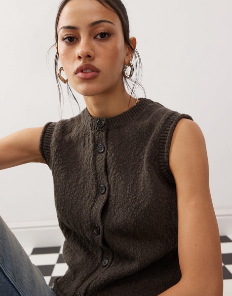 Weekday Olina textured knitted vest in dark mole