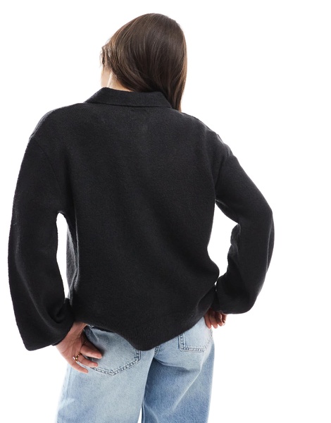 ASOS DESIGN balloon sleeve collared cardigan in black