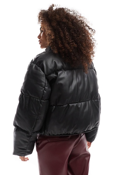 Bershka faux leather padded jacket in black