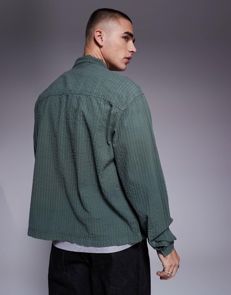 ASOS DESIGN boxy overshirt with pockets in khaki