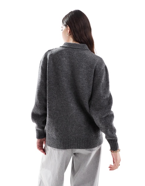 ASOS DESIGN fluffy wool blend knit collar cardigan in charcoal