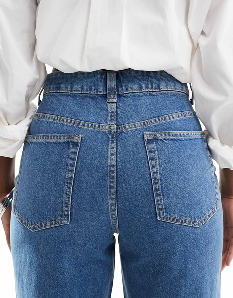 ASOS DESIGN wide leg dad jeans in dark mid blue