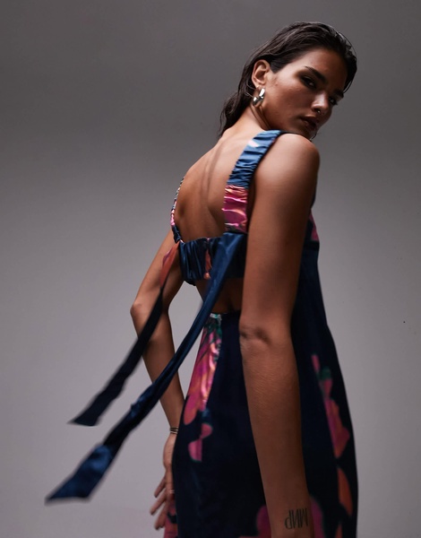 Topshop pinny midi dress in floral print
