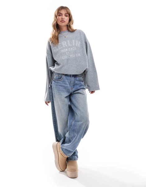 ASOS DESIGN embossed berlin graphic borg sweatshirt in gray heather