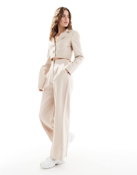 Miss Selfridge high rise wide leg pants in taupe fleck - part of a set