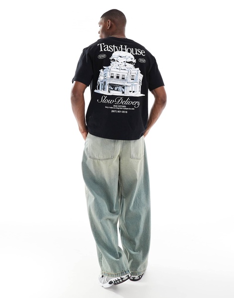 Bershka tasty house back printed T-shirt in black