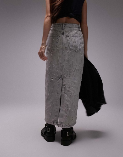 Topshop midi skirt with extreme rips in gray