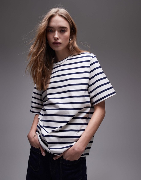 ARKET midweight short sleeve T-shirt in blue and white stripes