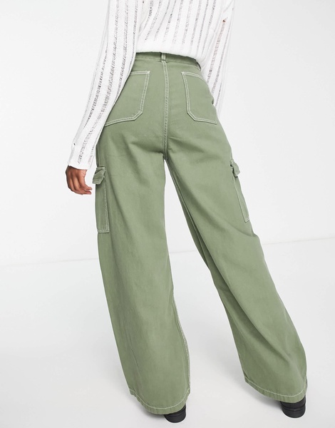 Bershka cargo straight jeans in light khaki