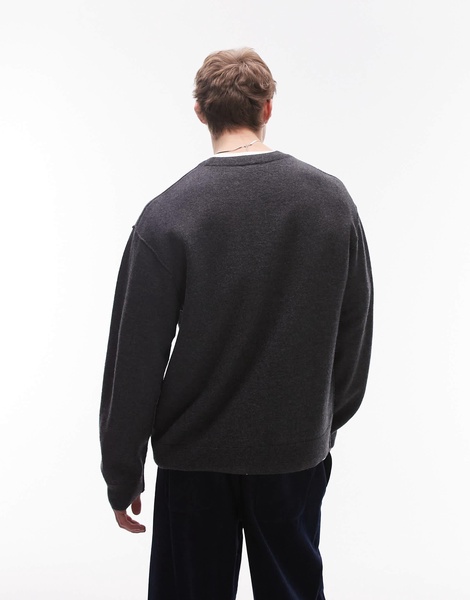 ARKET boiled wool rib knit sweater in off-black