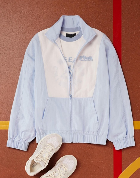Weekend Collective oversized nylon jacket with graphic in pastel blue - part of a set