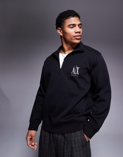 Armani Exchange logo half zip sweatshirt in black