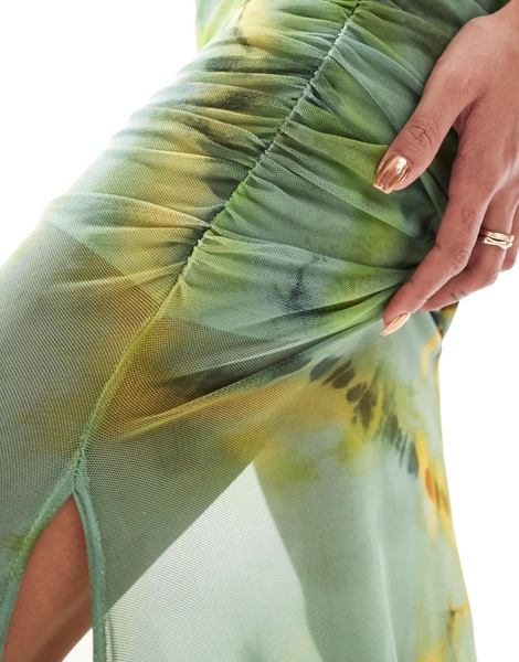 ASOS DESIGN co-ord mesh maxi skirt with side split in tie dye print